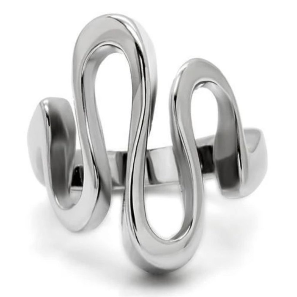 Modern Curvy Statement Ring Stainless Steel High Polished Women's - Picture 14 of 14